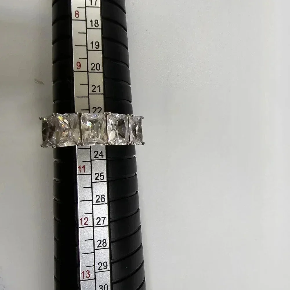 Sterling Silver Cubic Zirconia Wedding Band Emerald Cut sizes 10